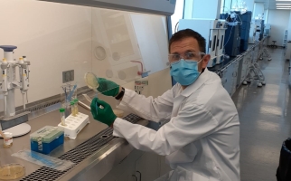 Luke Humphries working with biological sample in his lab.