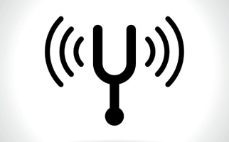 Graphic of a tuning fork with sound waves coming out of both sides.