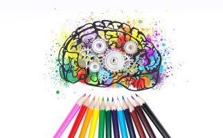 Colourful brain with gears