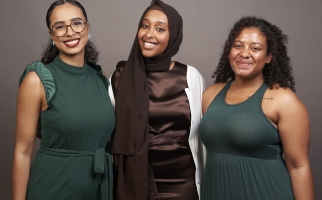 Amaal Abdi, Yasmine Elmi, and Destina Mattrasingh in formal wear