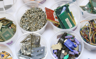 Tech kit components in bowls
