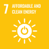 Icon with yellow background and a sun figure in white labeled "7: Affordable and Clean Energy"
