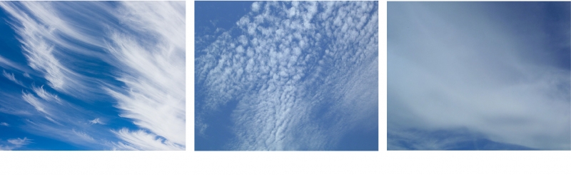 Examples of cirrus, cirrocumulus and cirrostratus clouds