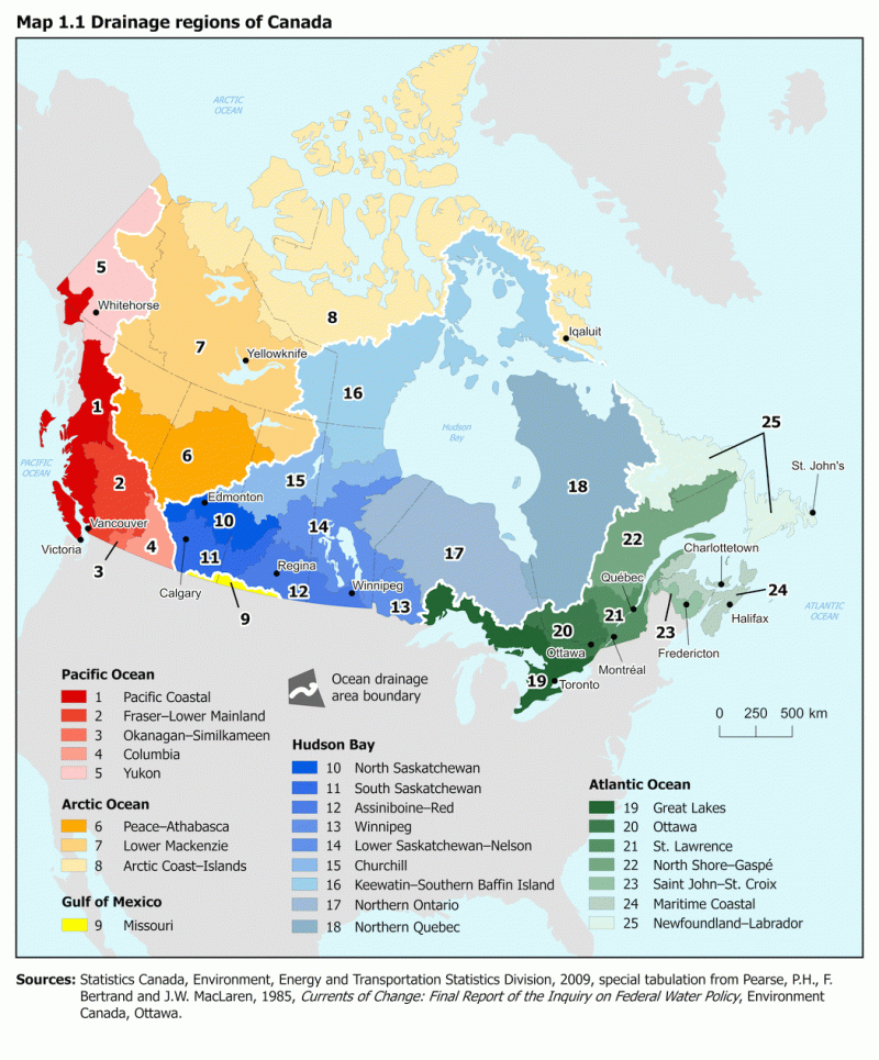 Drainage map of Canada