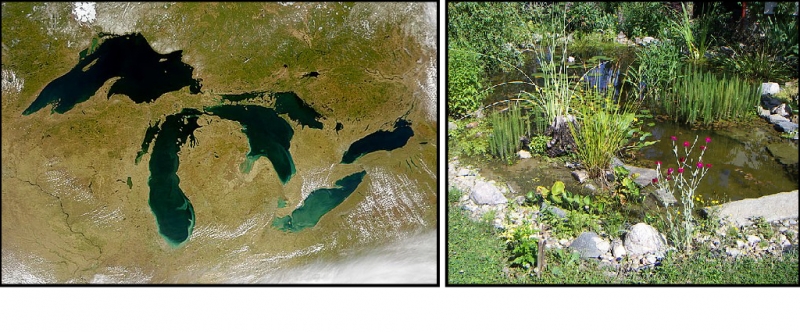 Great Lakes on the left and a small pond on the right