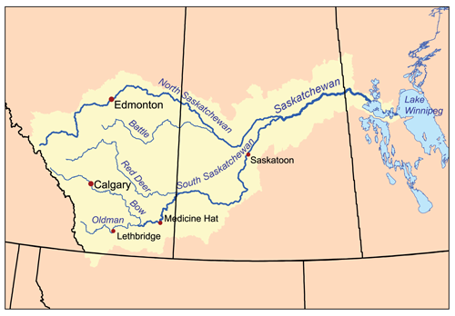 Saskatchewan River drainage area map