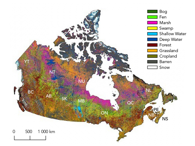 Map of wetlands in Canada