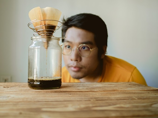 Coffee being filtered through a paper filter