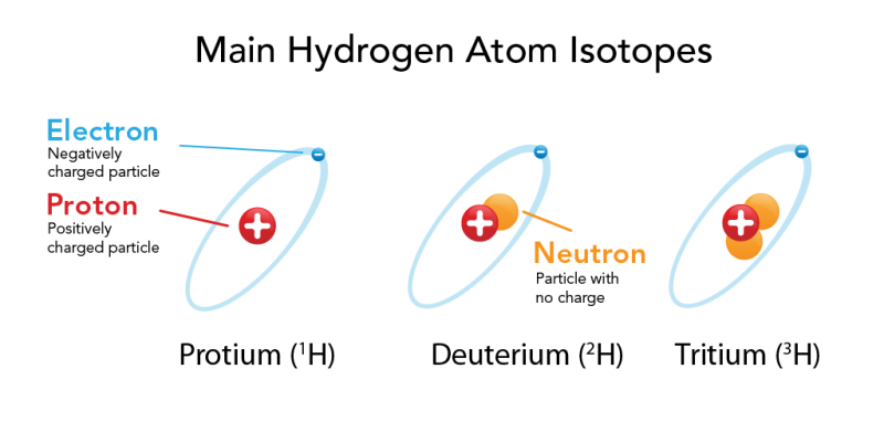 The three naturally-occurring isotopes of the hydrogen atom