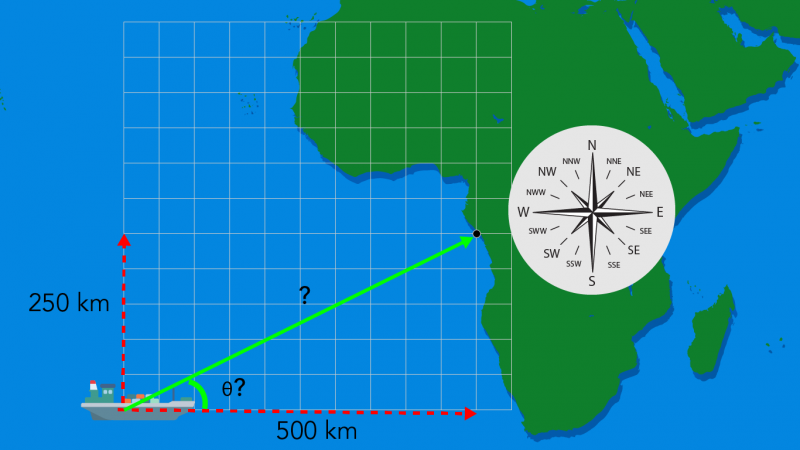 Map showing a ship in the Atlantic Ocean off the coast of Africa