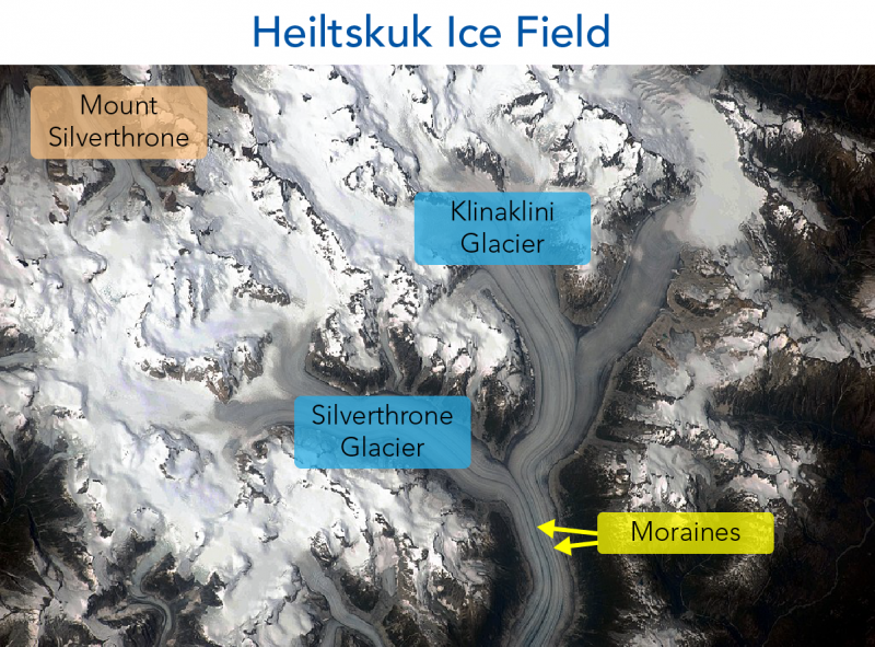 The Heiltskuk Ice field in British Columbia. This photograph was taken by an astronaut!