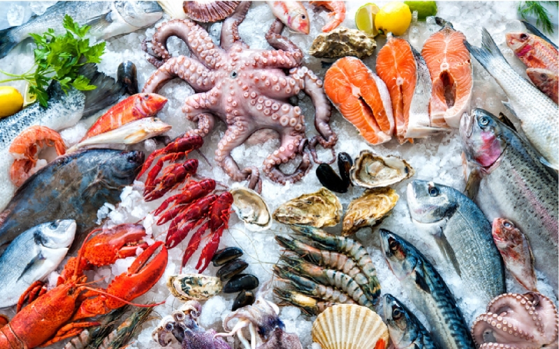 Assortment of fish and seafood