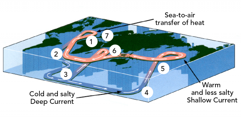 Pattern of movement of deep ocean currents