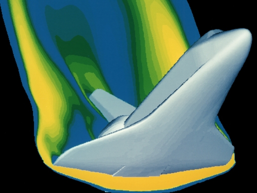 CFD image shows a model of the space shuttle