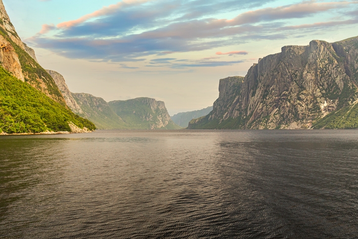 View from a tour boat at the fjords of the Western brook pond in Gros Morne National Park, Newfoundland and Labrador