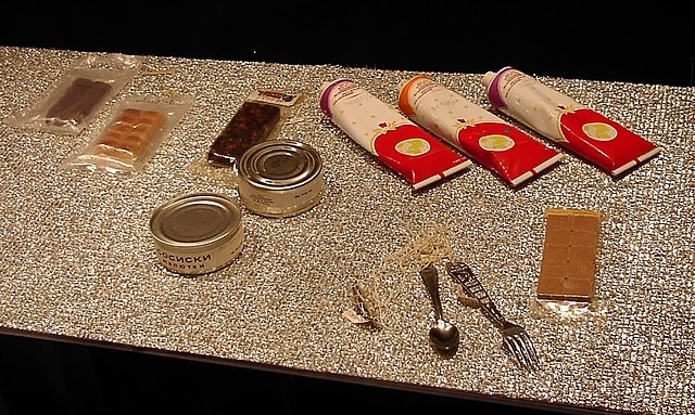 Russian space food on display as part of the "Russia in Space" exhibition (Airport of Frankfurt, Germany, 2002)