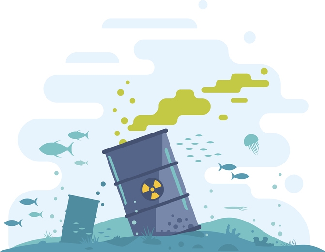 Drums of nuclear waste on the ocean floor