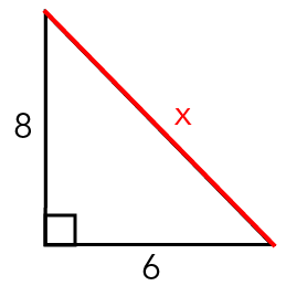 Right angle triangle with sides of length 6 and 8