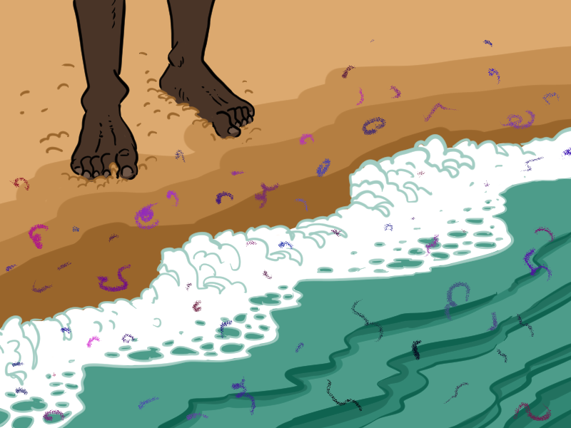 Illustration of microfibres on a shoreline