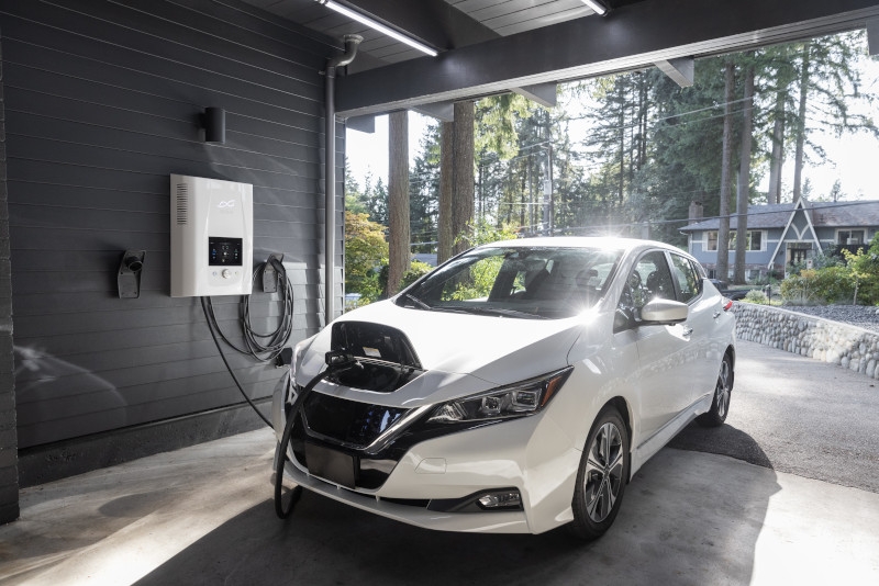 Electric vehicle charging in a garage near Vancouver