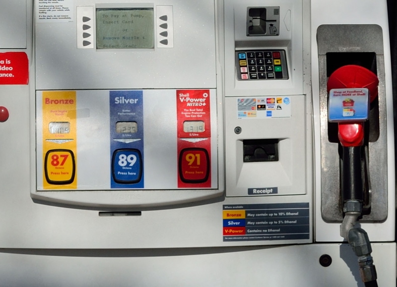 A gas pump, with ethanol among the available choices