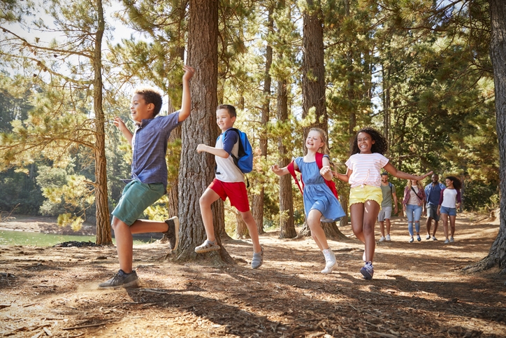 kids running in the forest