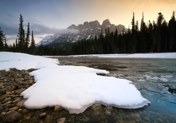 Spring runoff of melting snow in the Canadian Rockies