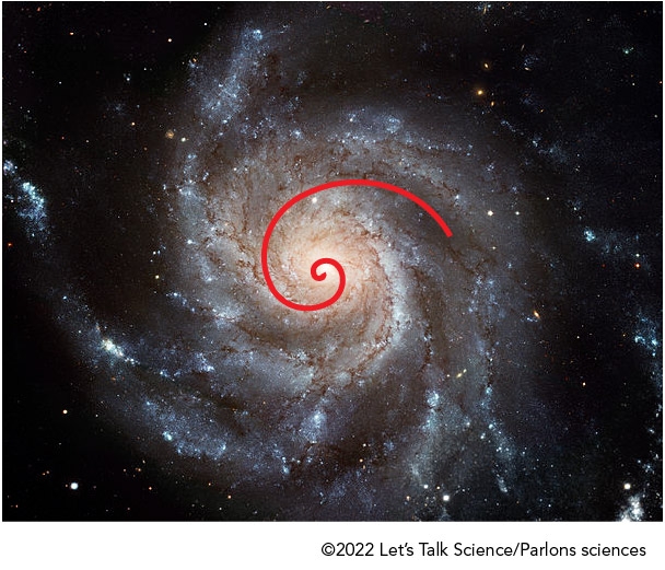 Fibonacci spiral on Galaxy Messier 101 nicknamed the Pinwheel Galaxy