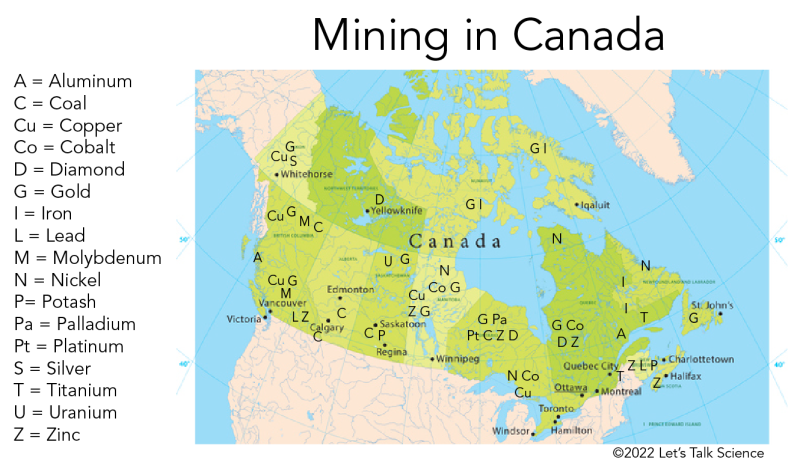Shown is a colour map of Canada labelled with letters.