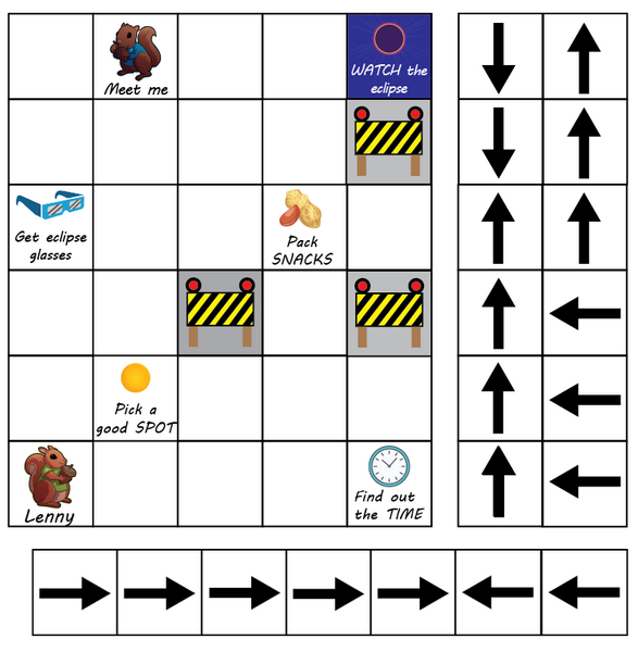 Shown is a colour illustration of a five by five grid that is to be used as a game board. 