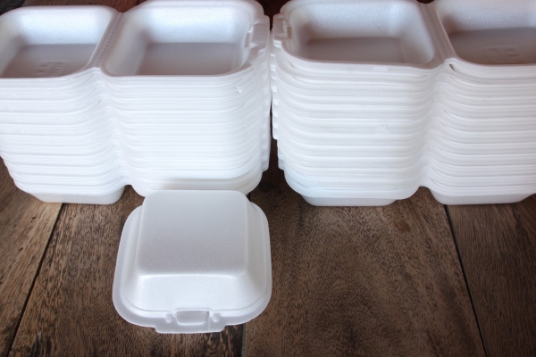 Empty expanded foam polystyrene food containers