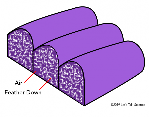 Cross-section of a sleeping bag showing the air and the feather down 