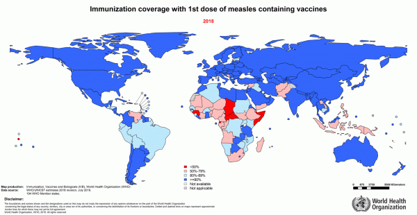Time-lapse map showing how the use of the measles vaccine has spread around the world 