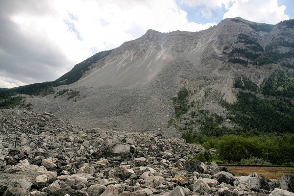 Rubble from the rockslide near the town of Frank, Alberta