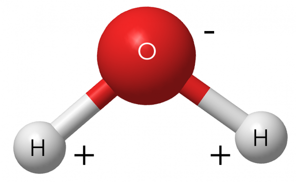 Water molecule showing polarity