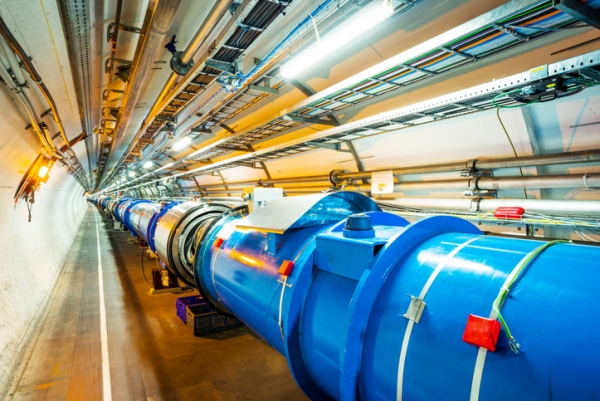 Tunnel and part of the particle accelerator at the Large Hadron Collider