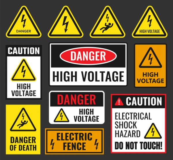 Variety of electricity and high voltage warning signs