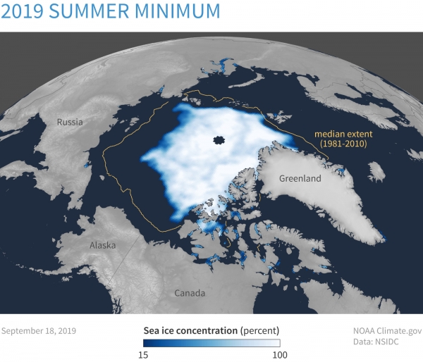 Map of arctic sea ice 2019