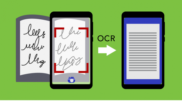 Image showing how OCR converts handwriting into typed text