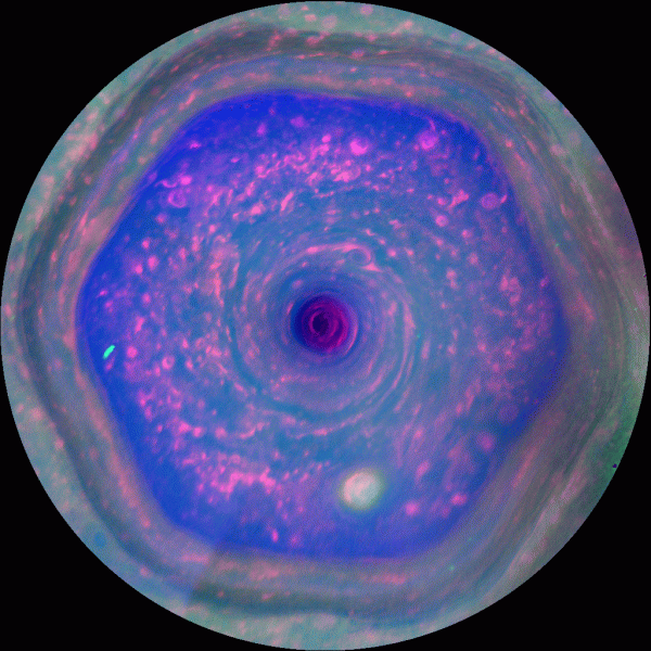Saturn showing storms known as hexagon
