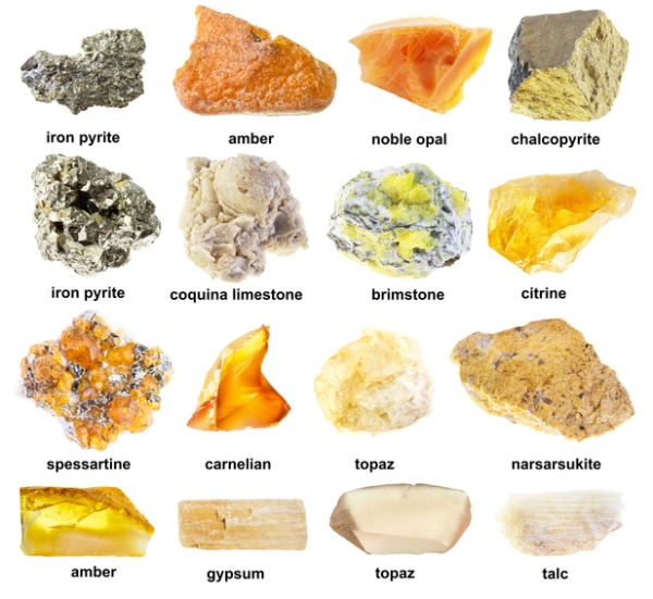 Examples of minerals with different lustre